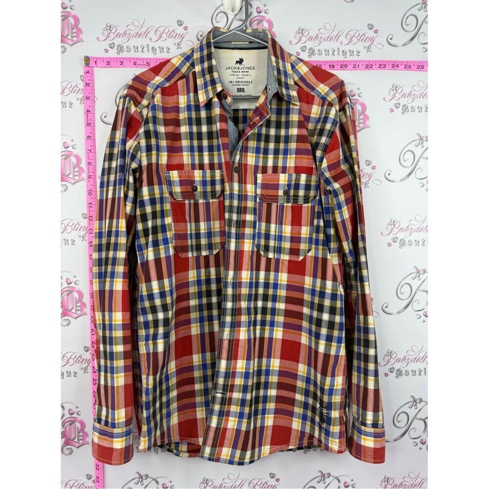 Jack & Jones Red, Blue & Yellow Plaid Casual Button-Down Shirt